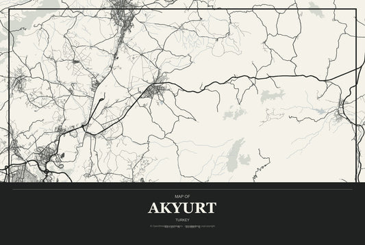 Akyurt, Turkey City Map Aluminum Sign in Museum Plaque style