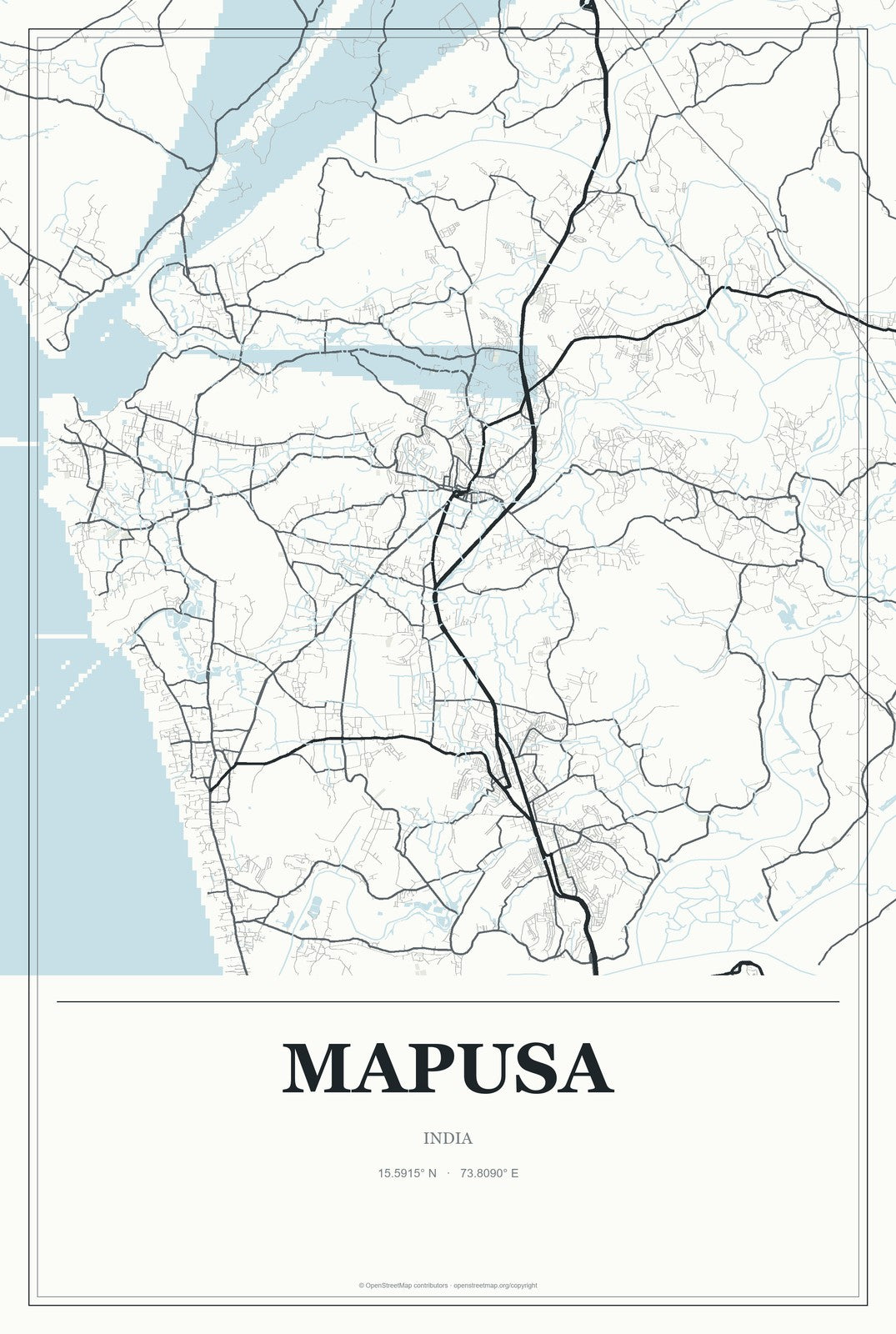 Mapusa, India City Map Aluminum Sign in Gallery Air style
