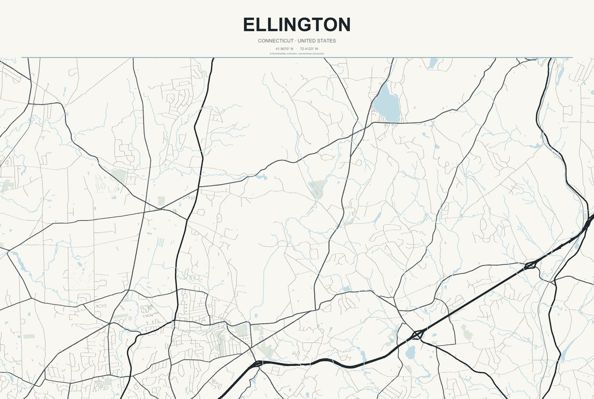 Ellington, Connecticut City Map Aluminum Sign in Headline Atlas style