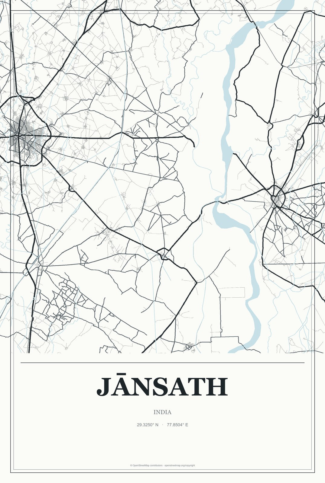 Jānsath, India City Map Aluminum Sign in Gallery Air style