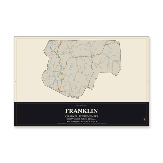 Franklin County, Vermont Map Aluminum Sign in Museum Plaque style