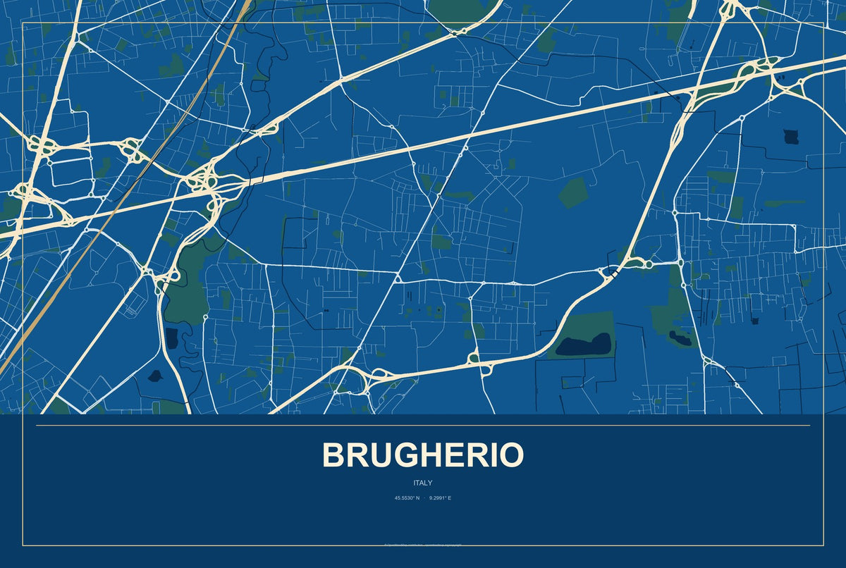Brugherio, Italy City Map Aluminum Sign in Harbor Cobalt style