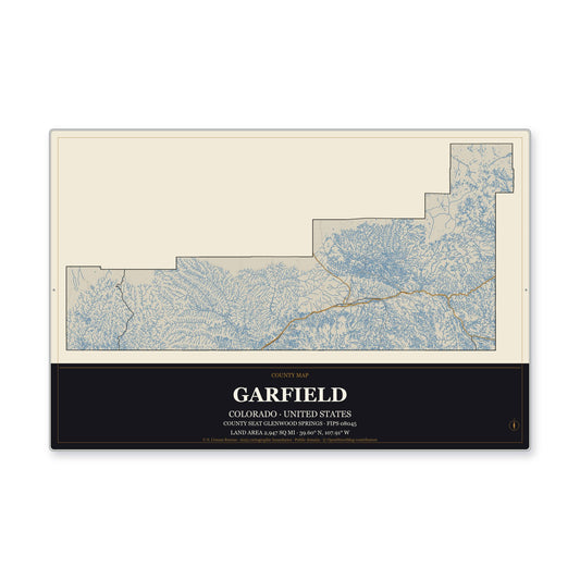 Garfield County, Colorado Map Aluminum Sign in Museum Plaque style