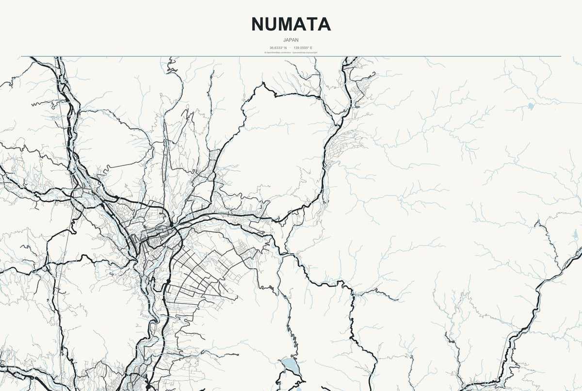 Numata, Japan City Map Aluminum Sign in Headline Atlas style