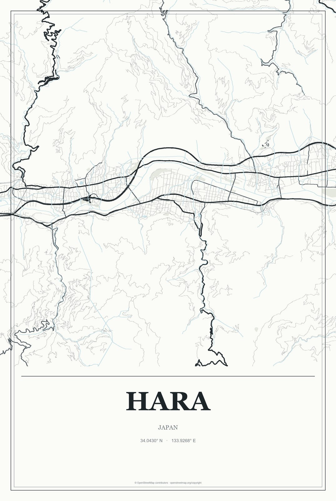 Hara, Japan City Map Aluminum Sign in Gallery Air style