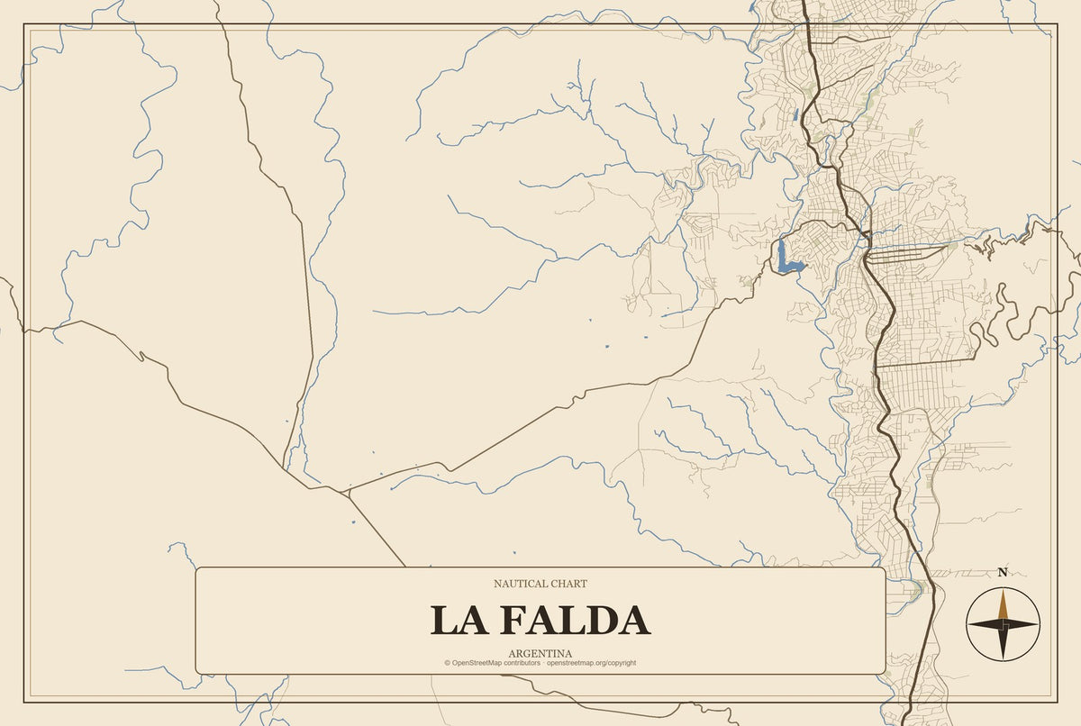 La Falda, Argentina City Map Aluminum Sign in Heritage Nautical style