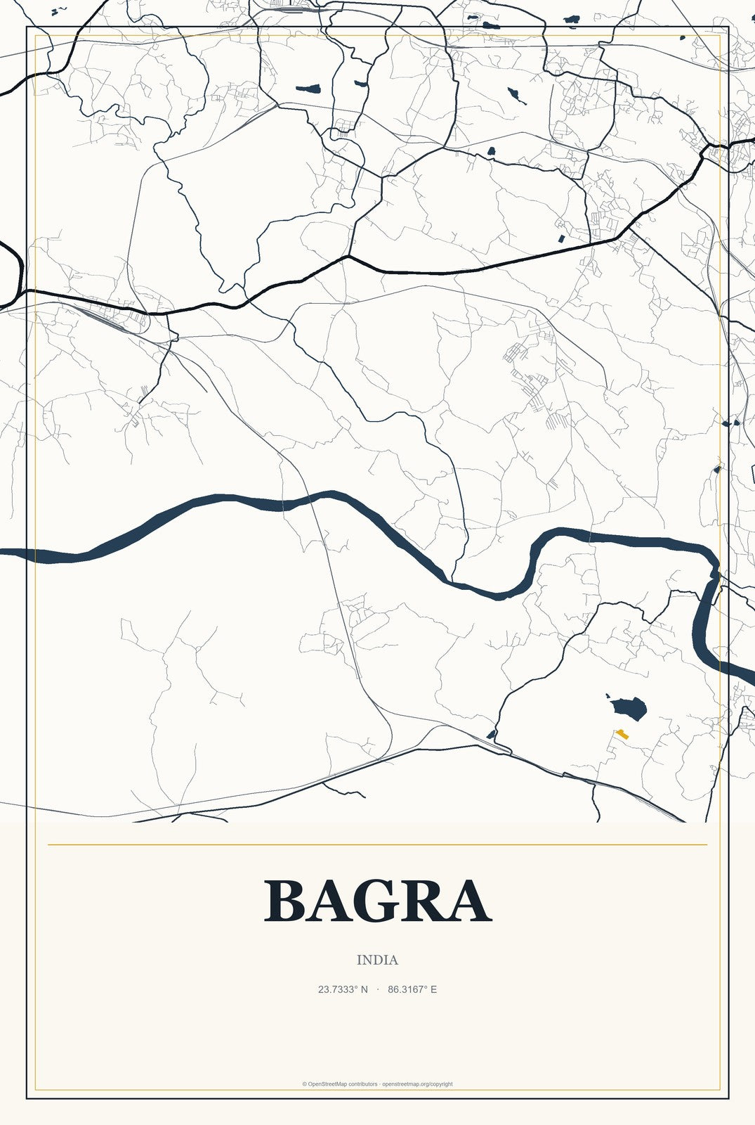Bagra, India City Map Aluminum Sign in Citrine Modern style