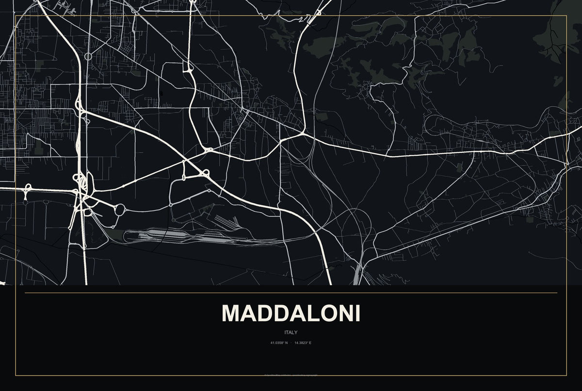 Maddaloni, Italy City Map Aluminum Sign in Metropolitan Noir style