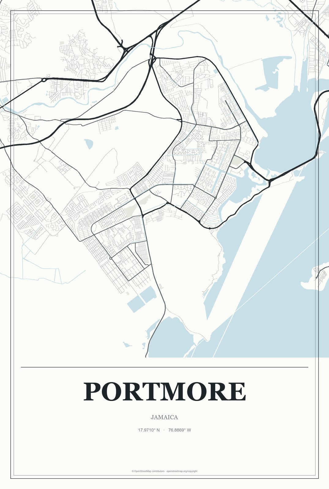 Portmore, Jamaica City Map Aluminum Sign in Gallery Air style