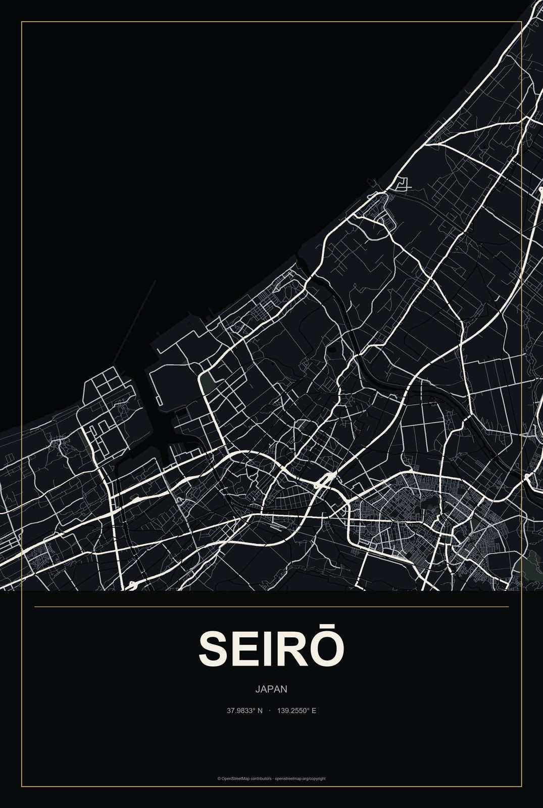 Seirō, Japan City Map Aluminum Sign in Metropolitan Noir style
