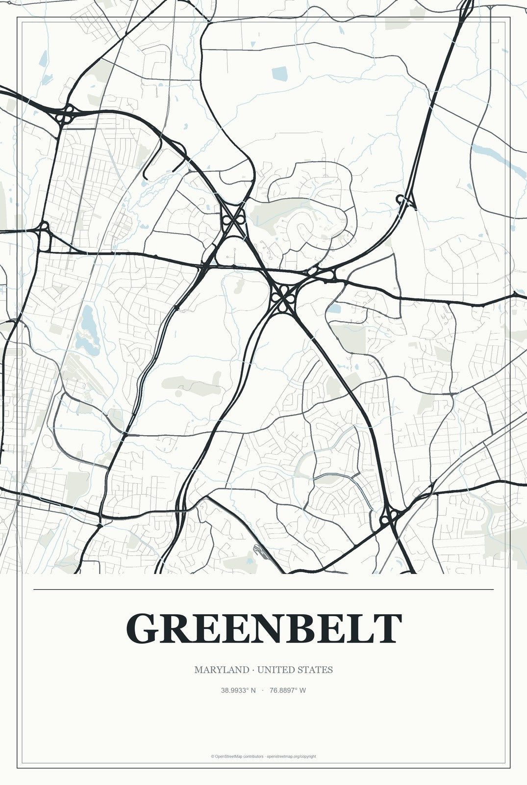 Greenbelt, Maryland City Map Aluminum Sign in Gallery Air style