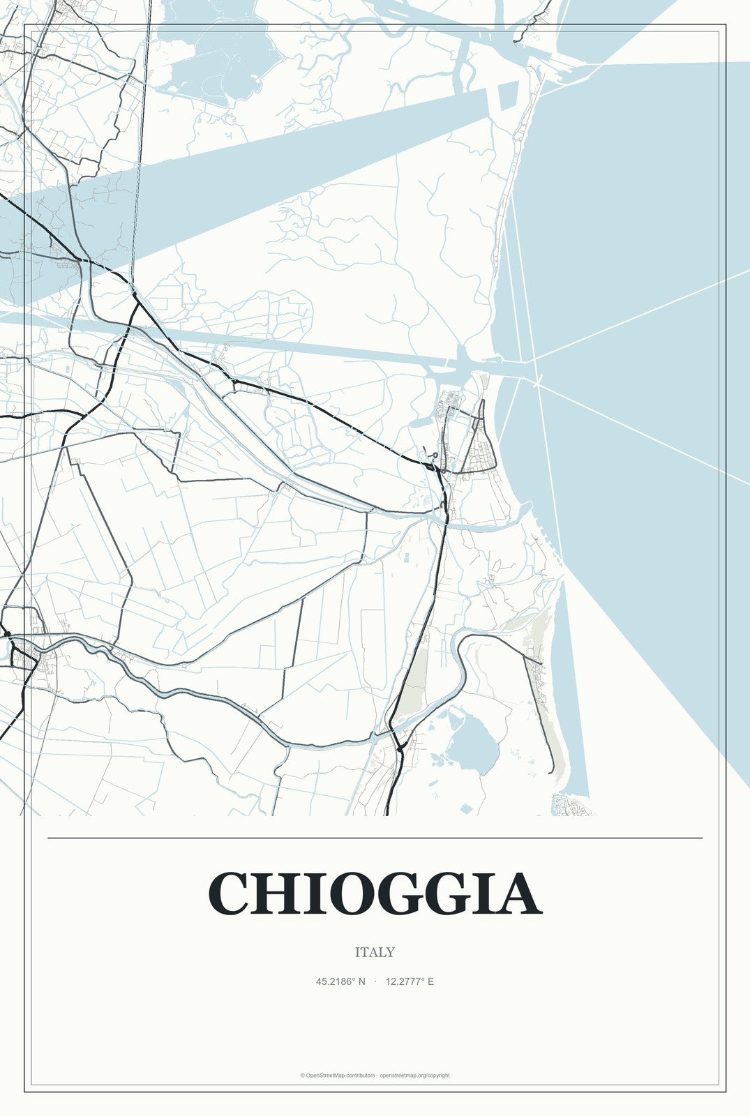 Chioggia, Italy City Map Aluminum Sign in Gallery Air style