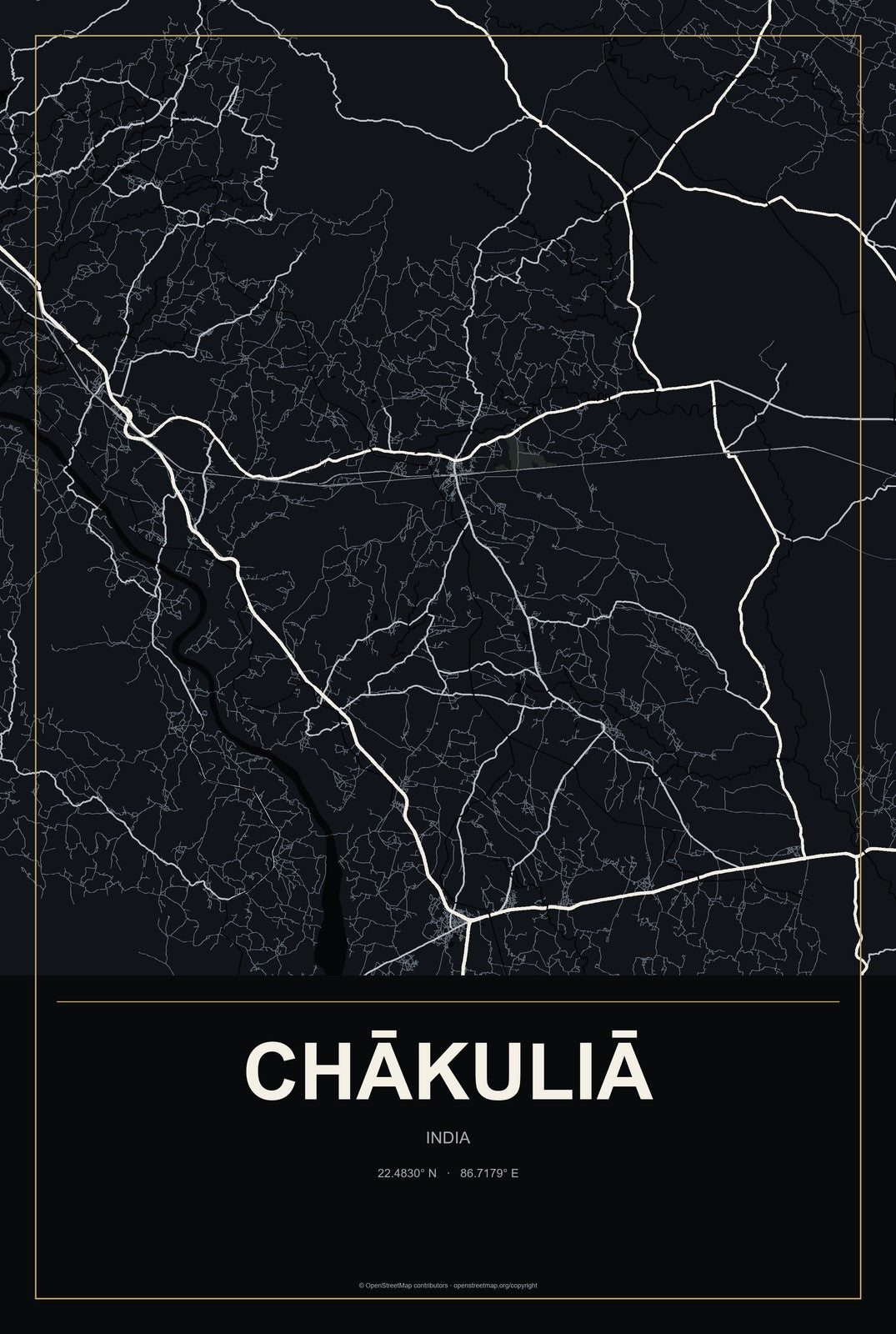 Chākuliā, India City Map Aluminum Sign in Metropolitan Noir style