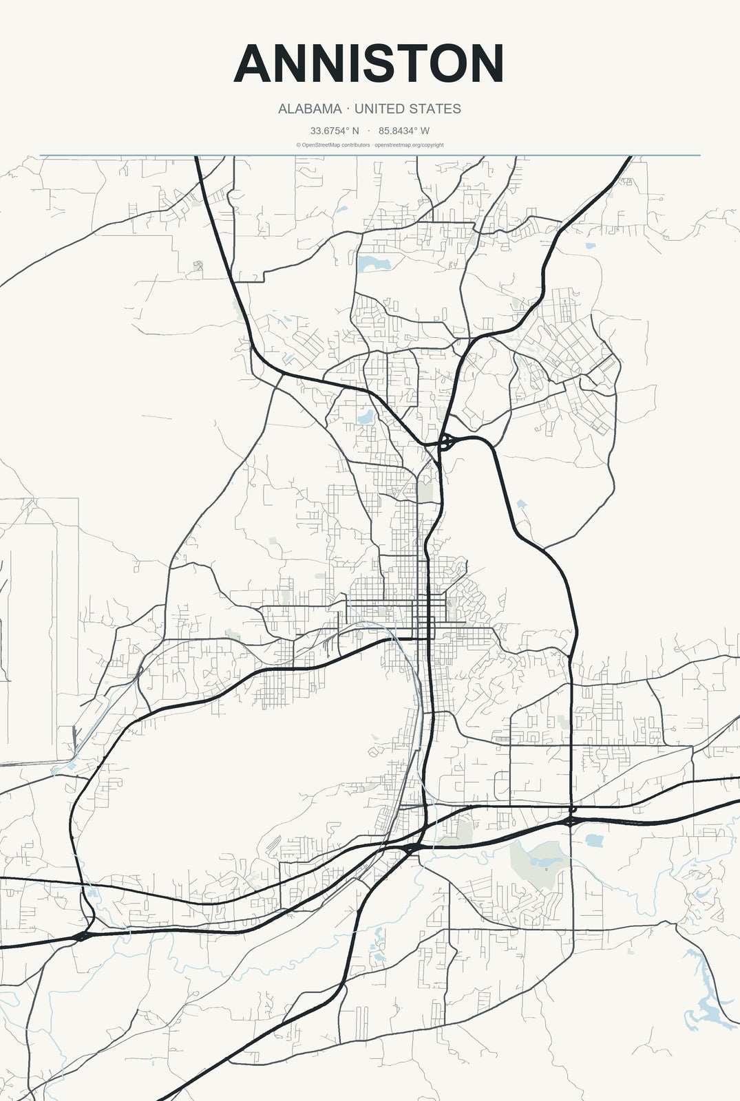 Anniston, Alabama City Map Aluminum Sign in Headline Atlas style