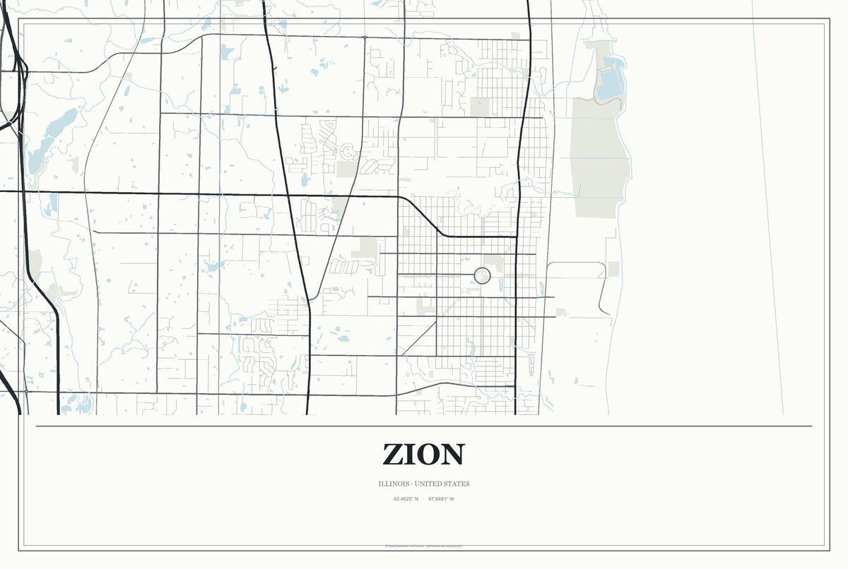 Zion, Illinois City Map Aluminum Sign in Gallery Air style