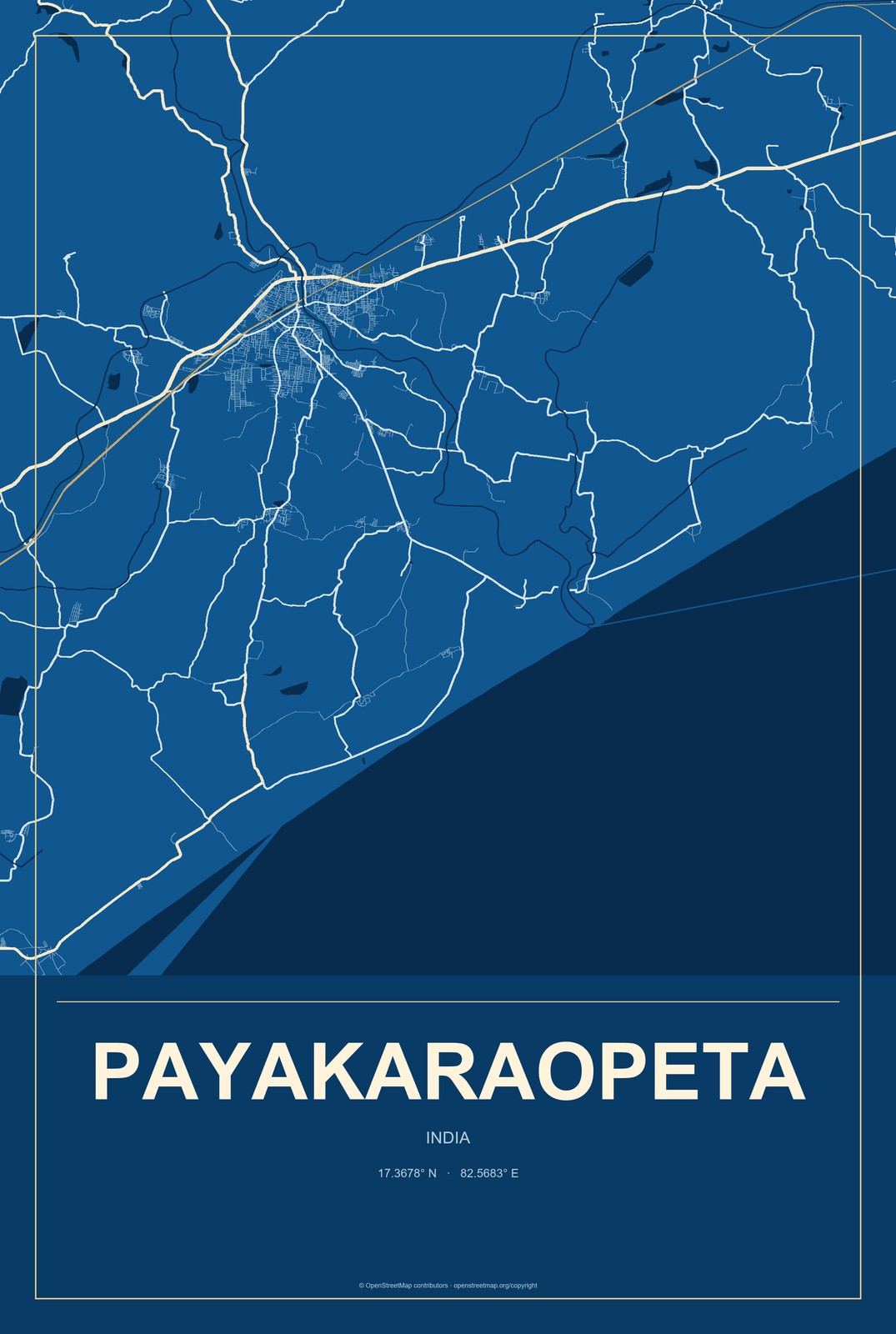 Payakaraopeta, India City Map Aluminum Sign in Harbor Cobalt style