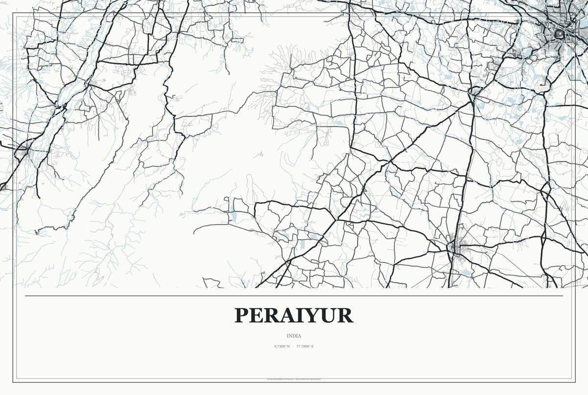 Peraiyur, India City Map Aluminum Sign in Gallery Air style