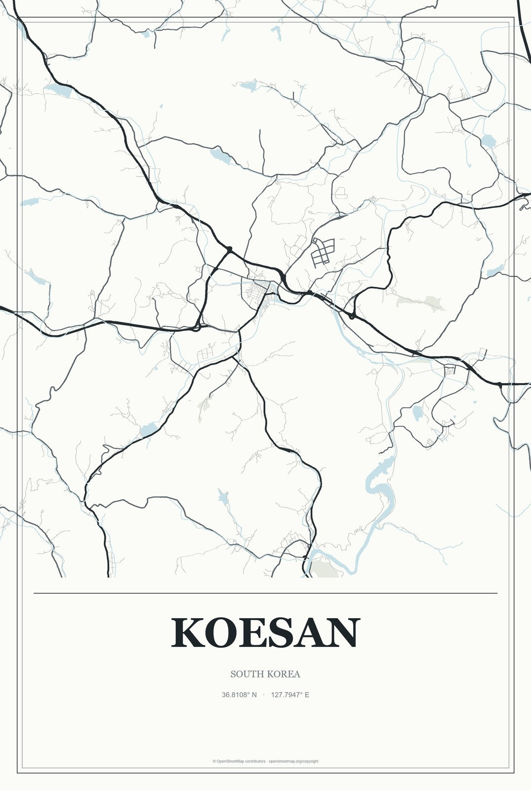 Koesan, South Korea City Map Aluminum Sign in Gallery Air style