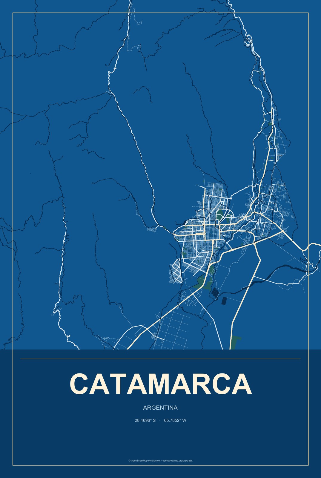 Catamarca, Argentina City Map Aluminum Sign in Harbor Cobalt style