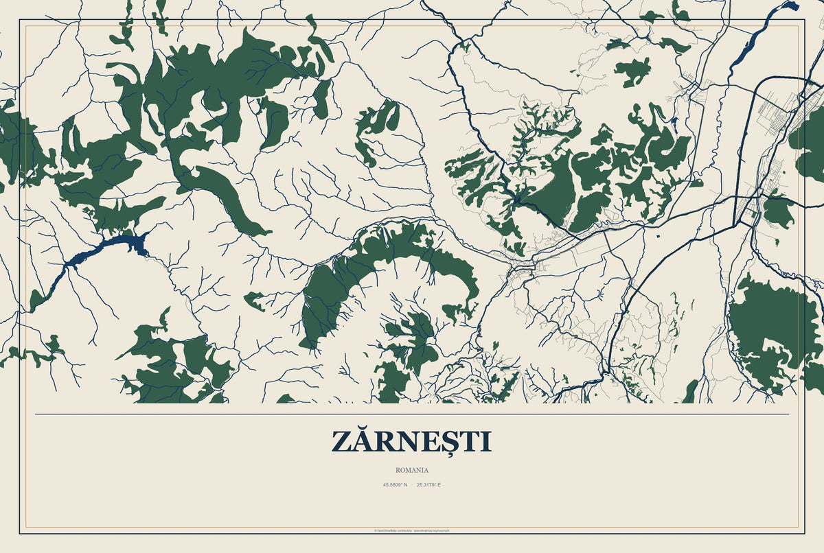 Zărnești, Romania City Map Aluminum Sign in Coastal Cutout style