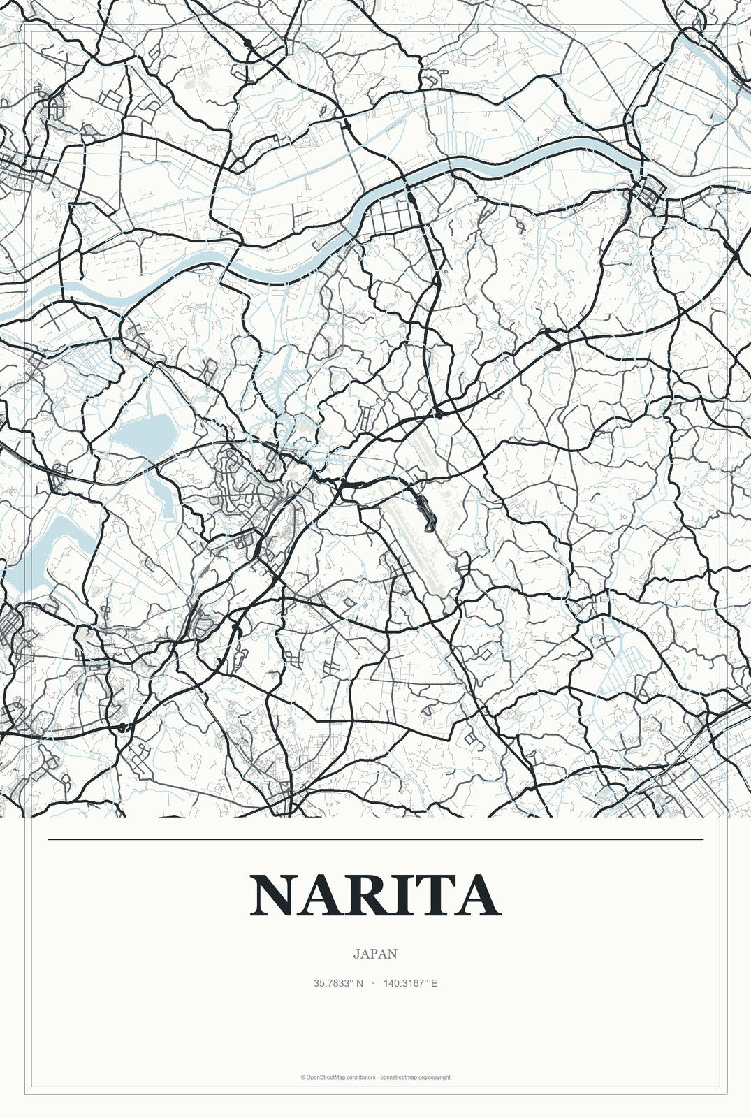Narita, Japan City Map Aluminum Sign in Gallery Air style