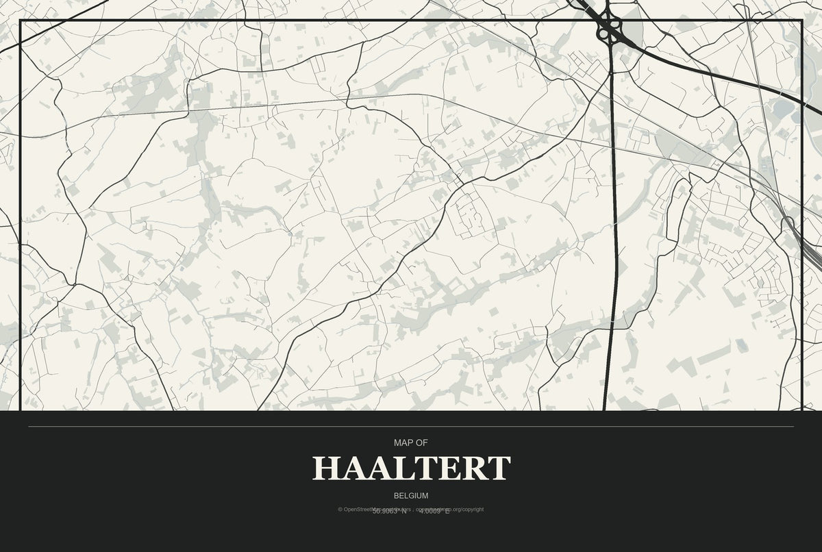 Haaltert, Belgium City Map Aluminum Sign in Museum Plaque style
