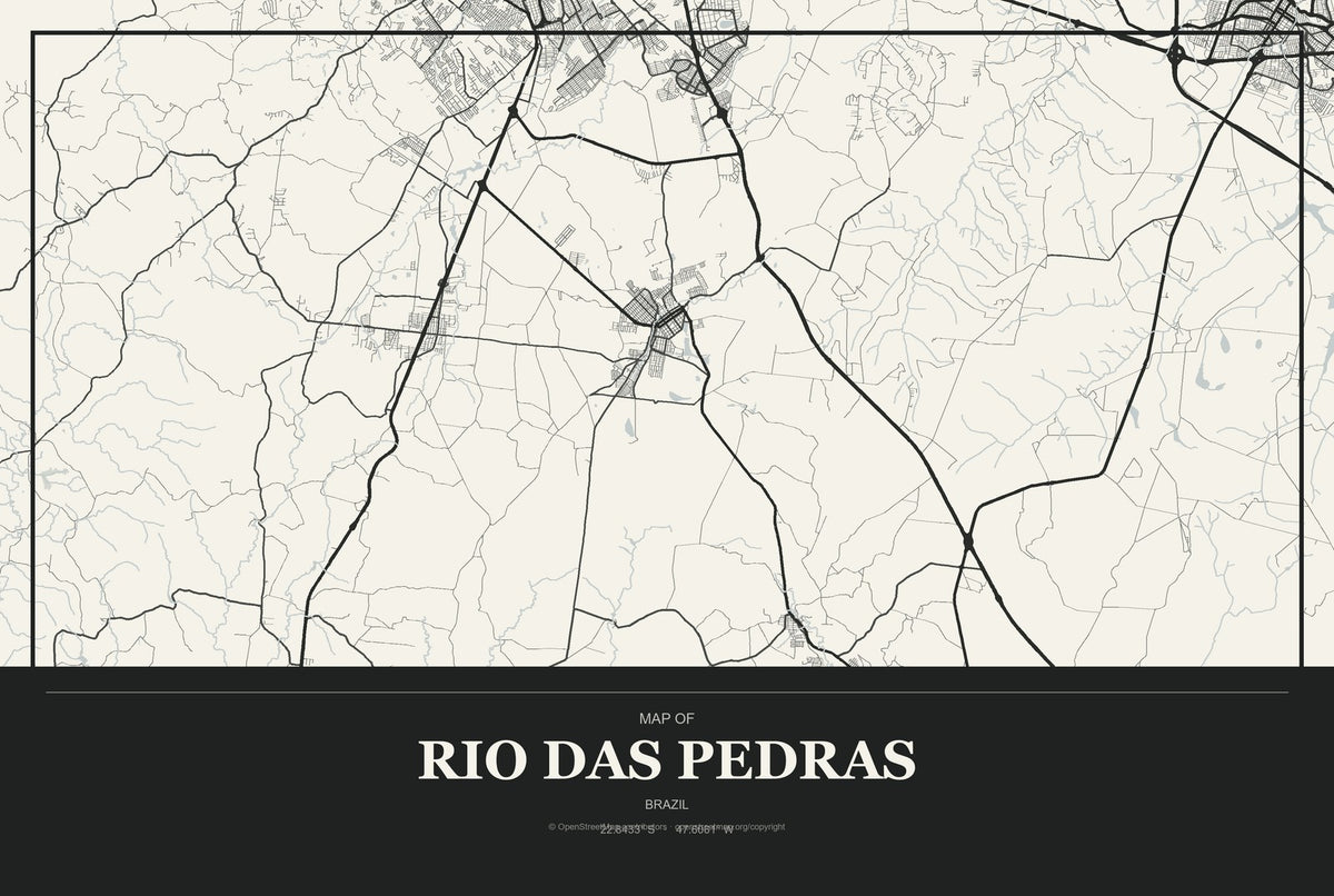 Rio das Pedras, Brazil City Map Aluminum Sign in Museum Plaque style