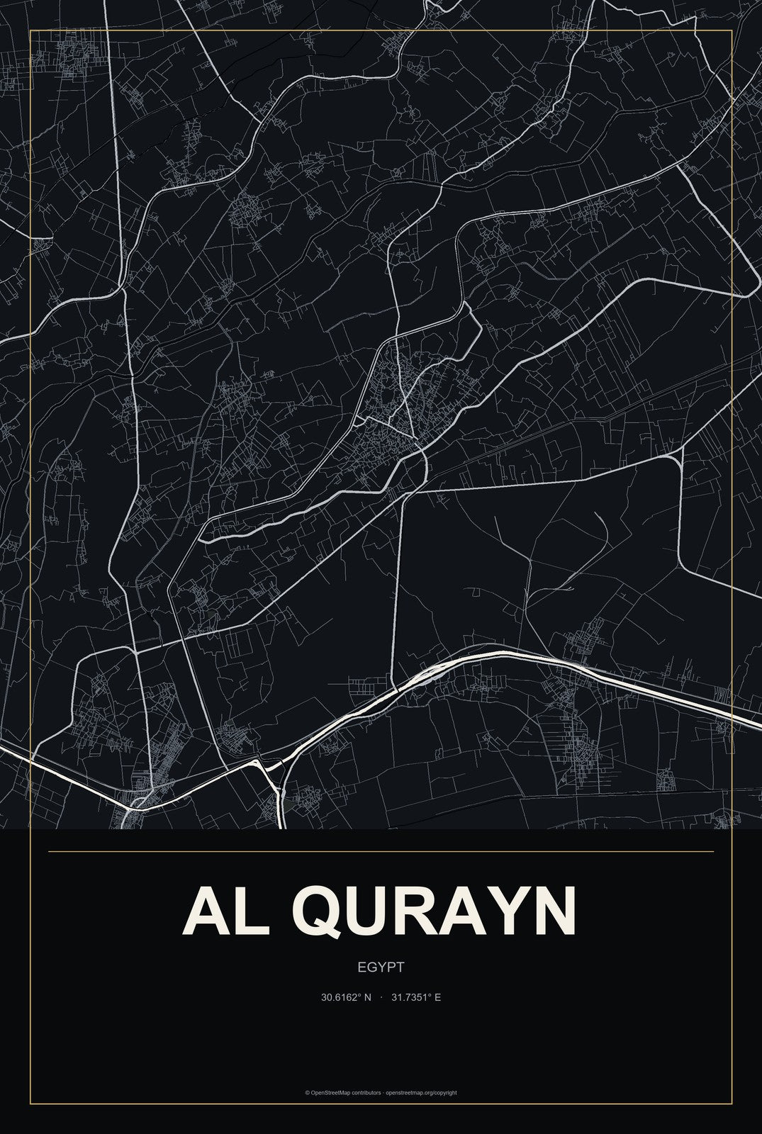 Al Qurayn, Egypt City Map Aluminum Sign in Metropolitan Noir style