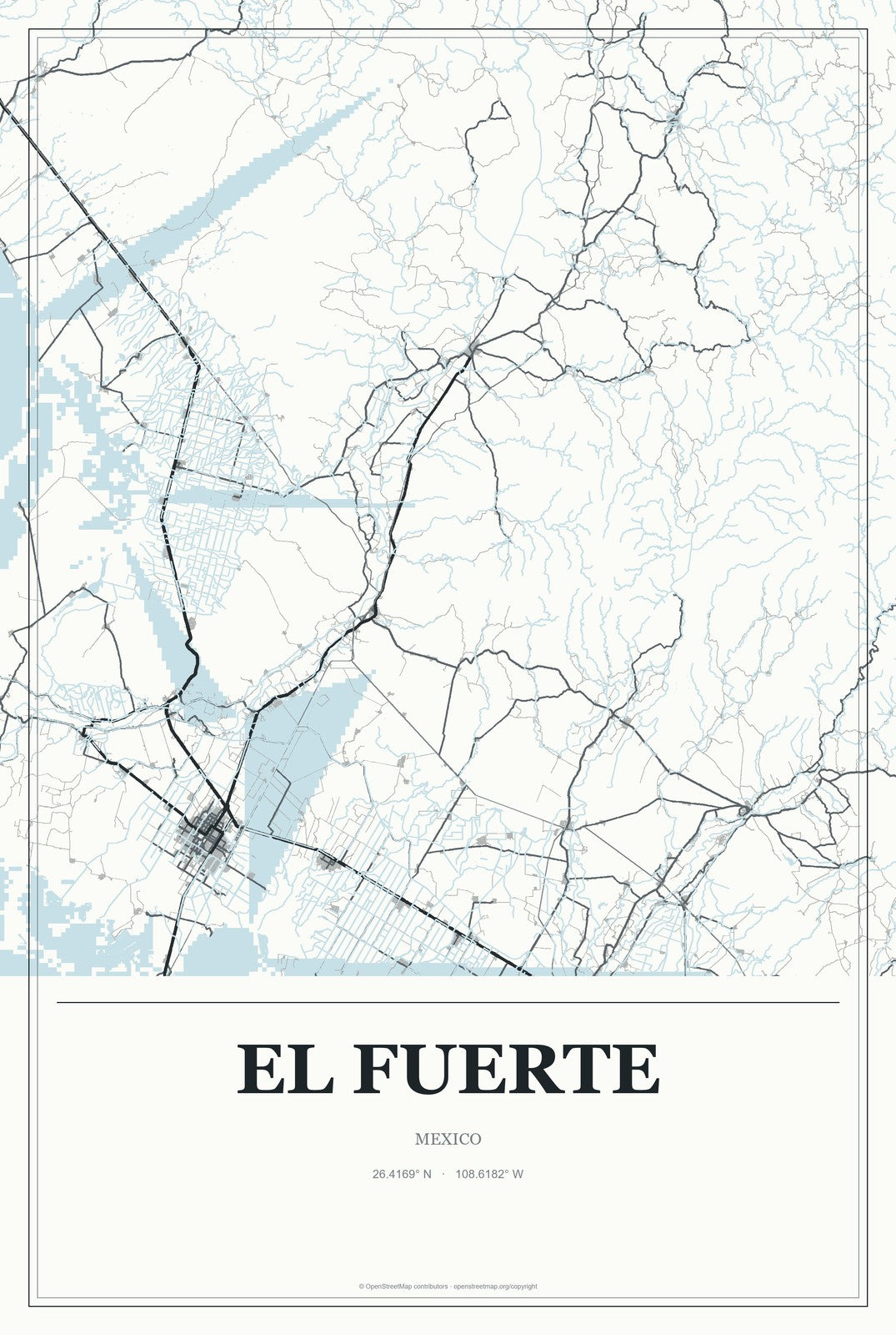 El Fuerte, Mexico City Map Aluminum Sign in Gallery Air style