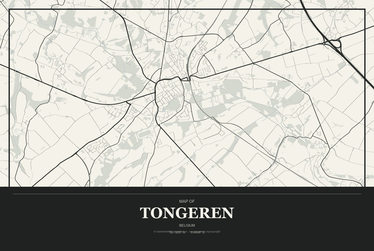Tongeren, Belgium City Map Aluminum Sign in Museum Plaque style