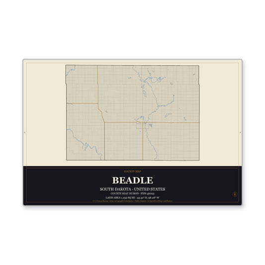 Beadle County, South Dakota Map Aluminum Sign in Museum Plaque style