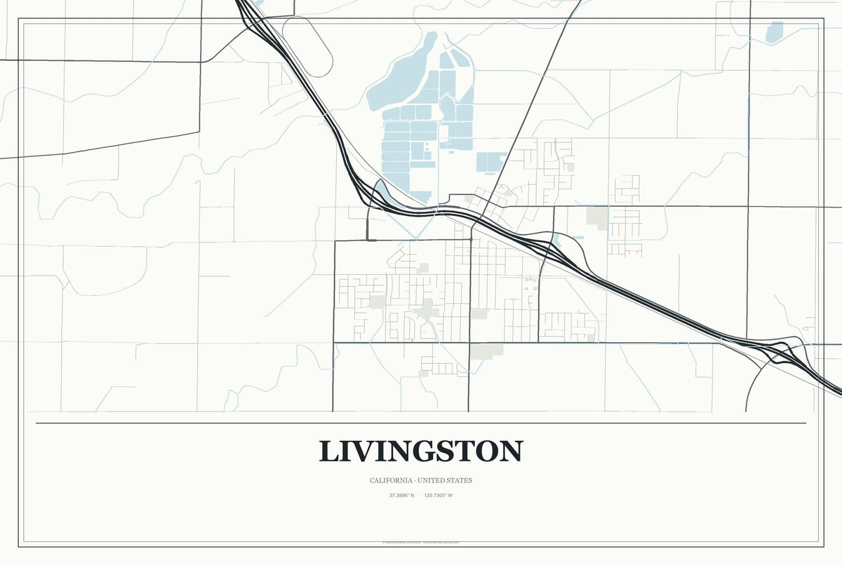 Livingston, California City Map Aluminum Sign in Gallery Air style