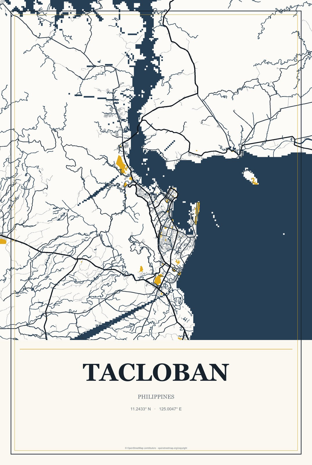 Tacloban, Philippines City Map Aluminum Sign in Citrine Modern style