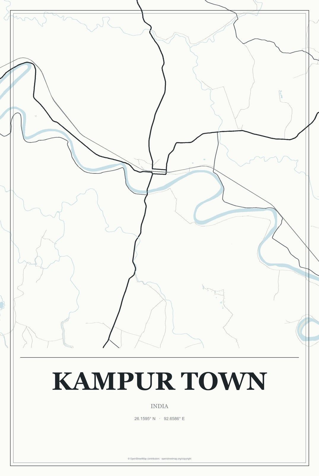 Kampur Town, India City Map Aluminum Sign in Gallery Air style