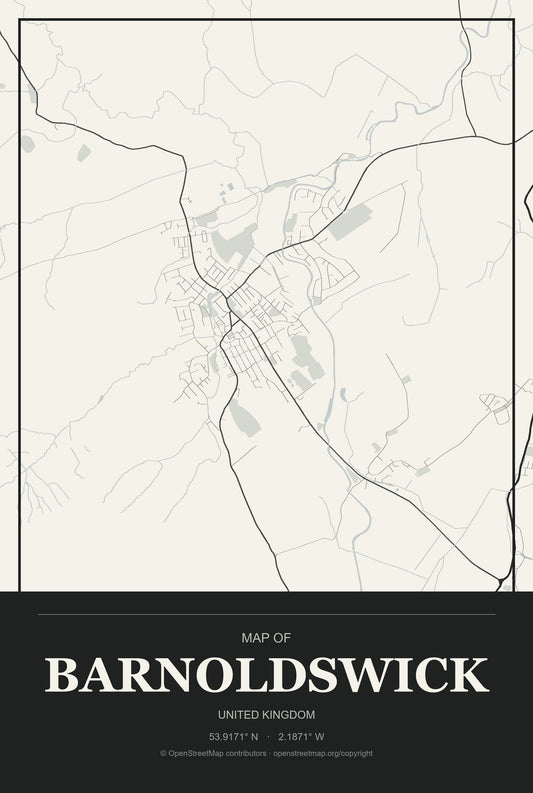 Barnoldswick, United Kingdom City Map Aluminum Sign in Museum Plaque style