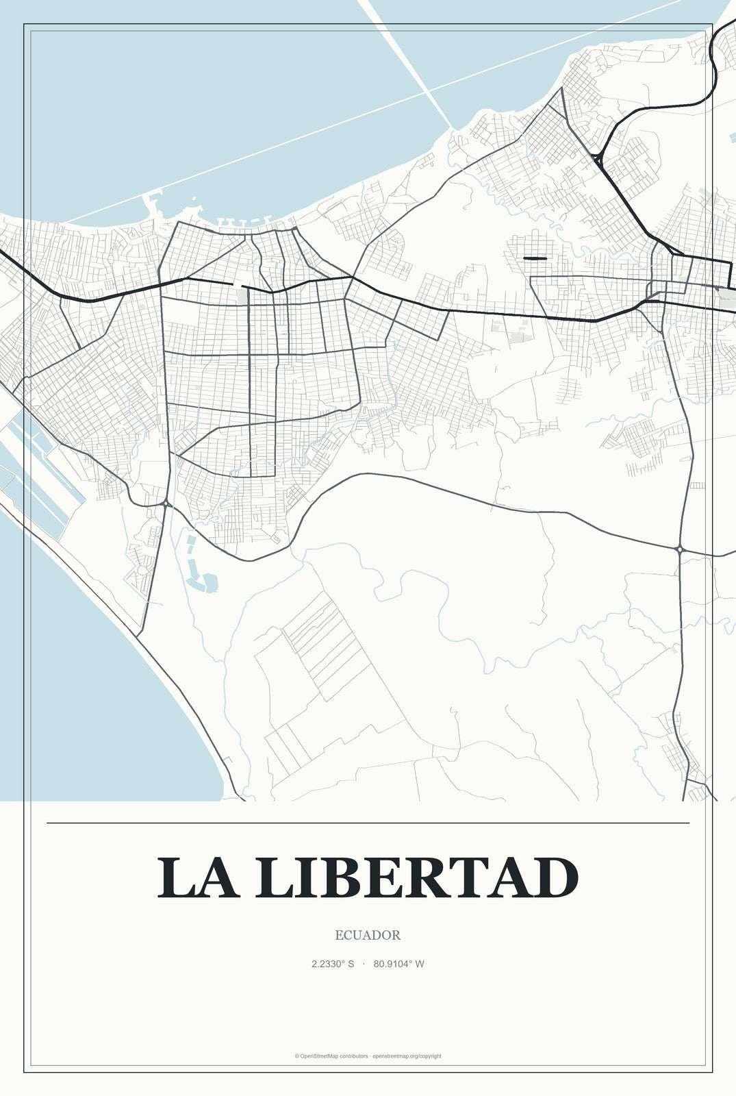 La Libertad, Ecuador City Map Aluminum Sign in Gallery Air style