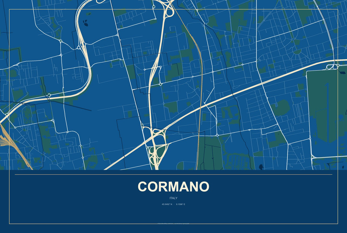 Cormano, Italy City Map Aluminum Sign in Harbor Cobalt style