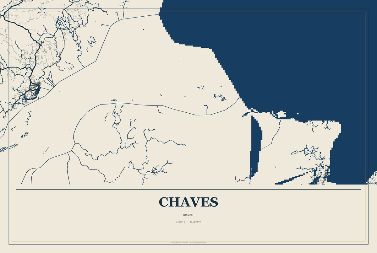 Chaves, Brazil City Map Aluminum Sign in Coastal Cutout style