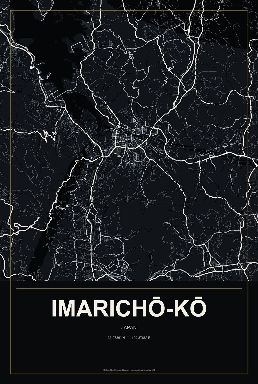 Imarichō-kō, Japan City Map Aluminum Sign in Metropolitan Noir style