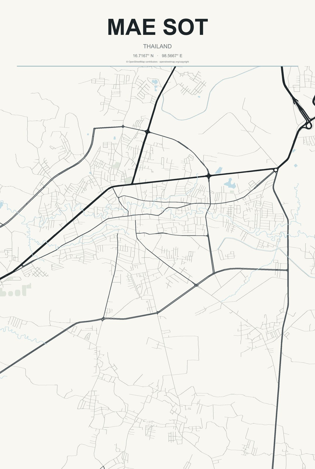 Mae Sot, Thailand City Map Aluminum Sign in Headline Atlas style