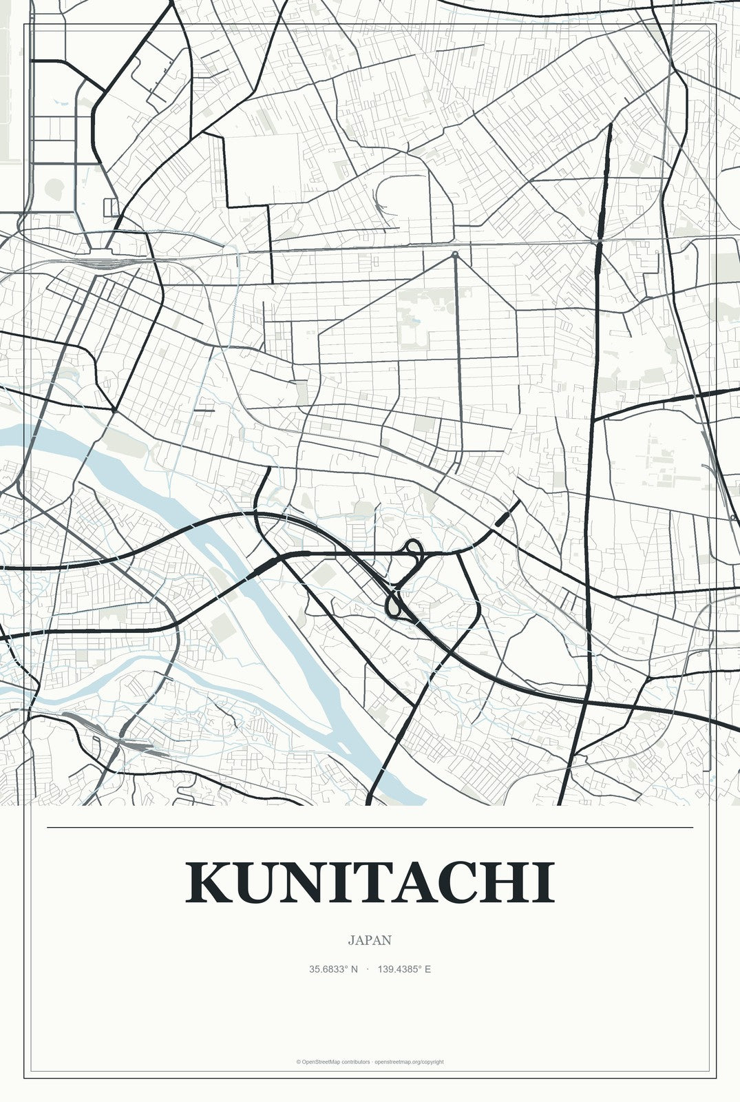 Kunitachi, Japan City Map Aluminum Sign in Gallery Air style