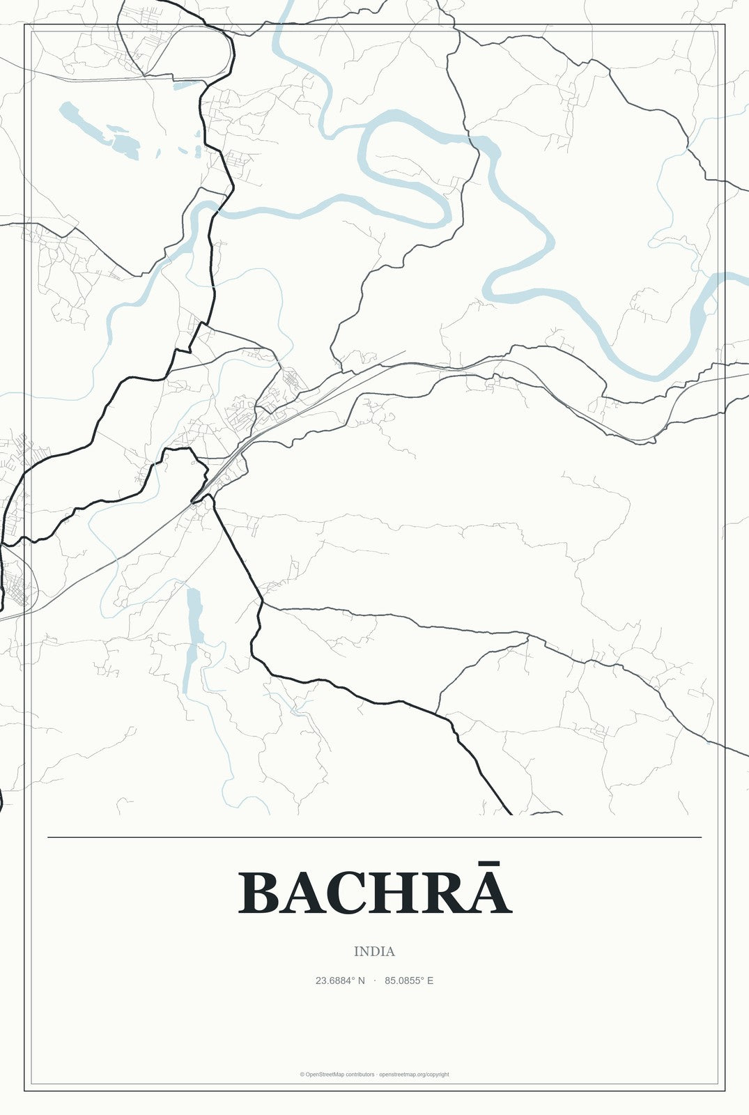 Bachrā, India City Map Aluminum Sign in Gallery Air style
