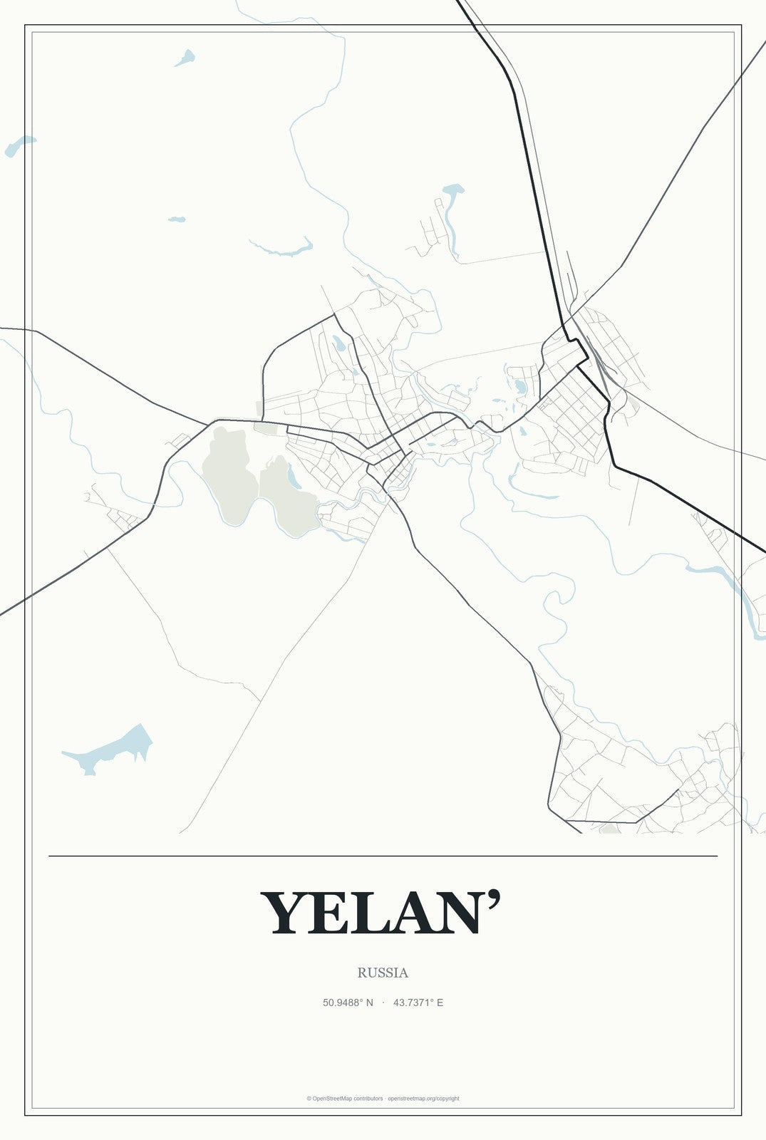 Yelan’, Russia City Map Aluminum Sign in Gallery Air style