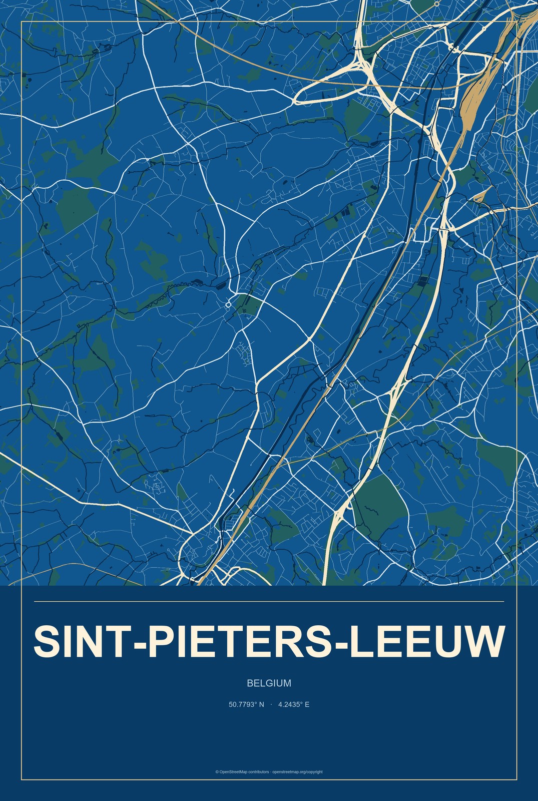 Sint-Pieters-Leeuw, Belgium City Map Aluminum Sign in Harbor Cobalt style