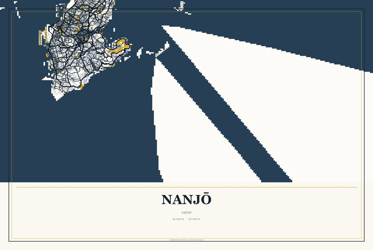 Nanjō, Japan City Map Aluminum Sign in Citrine Modern style