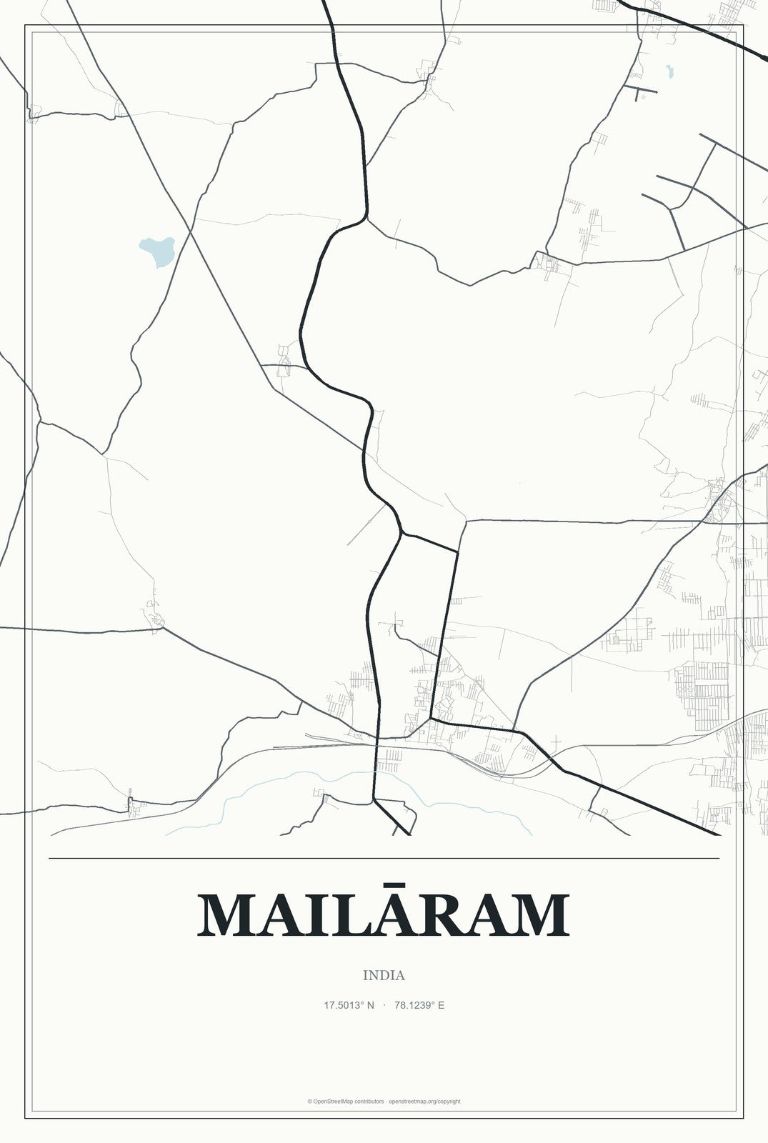 Mailāram, India City Map Aluminum Sign in Gallery Air style