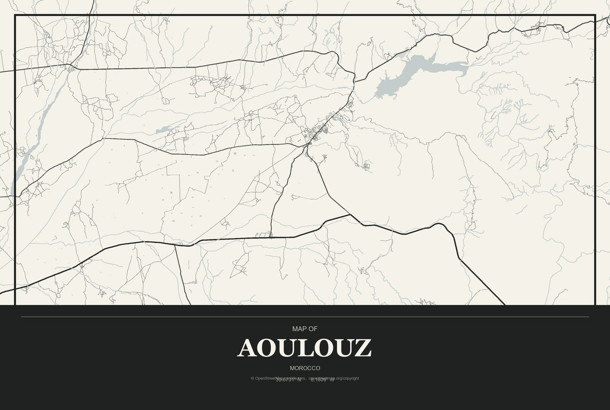 Aoulouz, Morocco City Map Aluminum Sign in Museum Plaque style