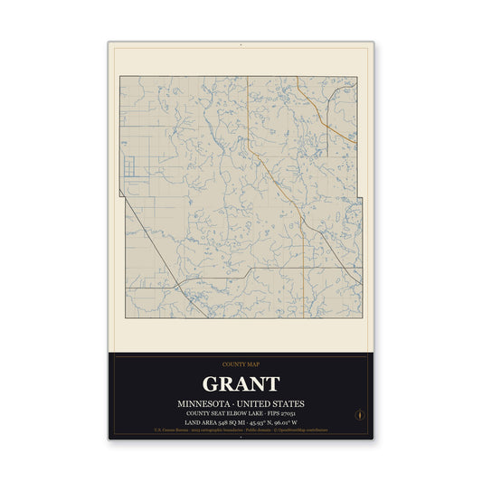 Grant County, Minnesota Map Aluminum Sign in Museum Plaque style