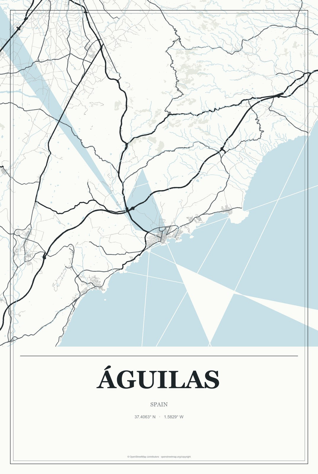 Águilas, Spain City Map Aluminum Sign in Gallery Air style