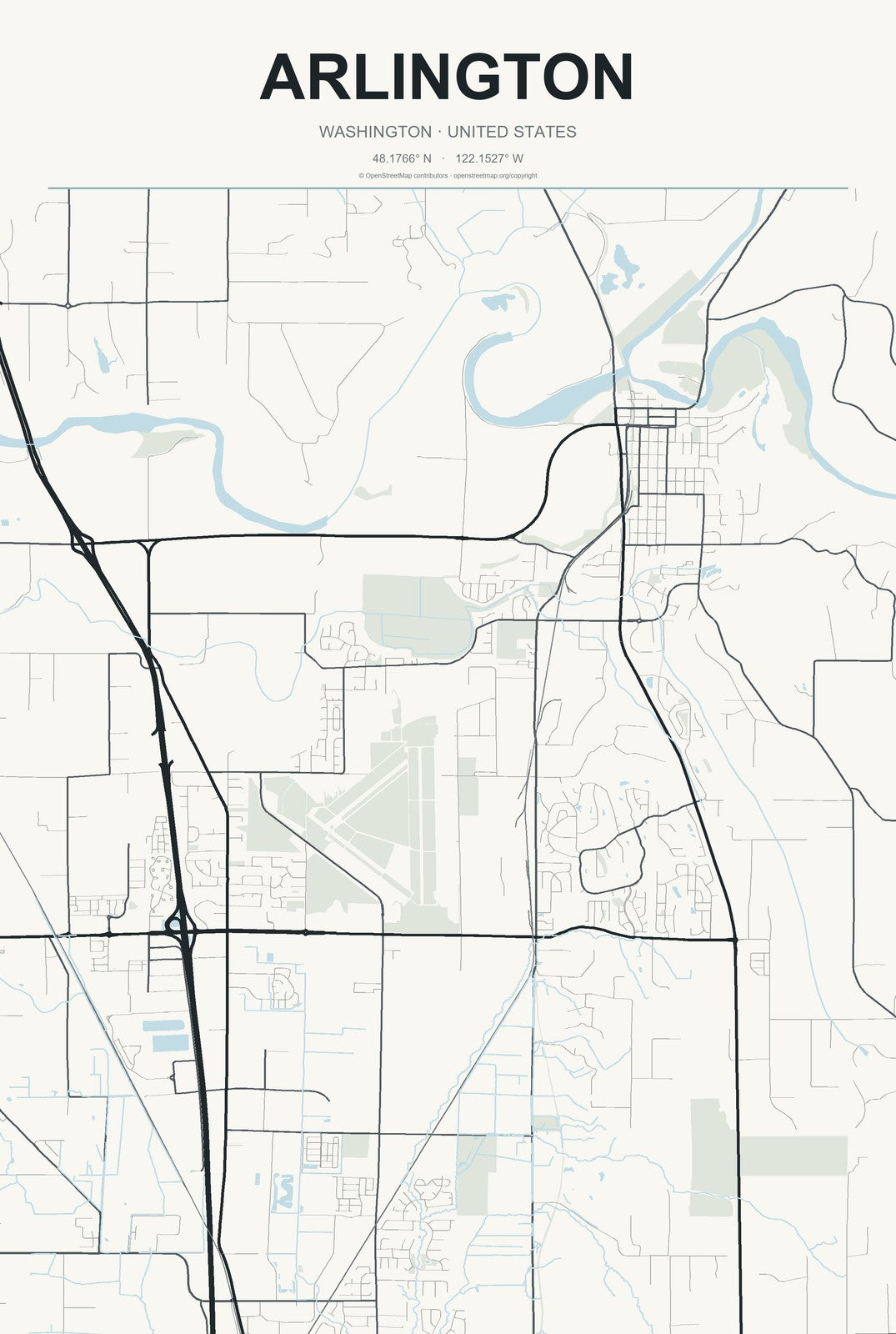 Arlington, Washington City Map Aluminum Sign in Headline Atlas style